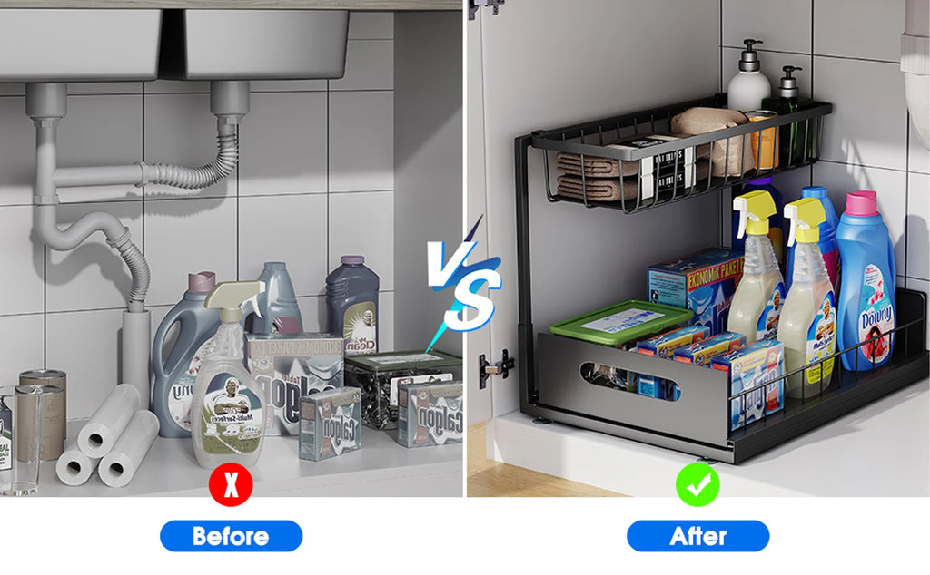 Under Sink 2 Tier Sliding Cabinet Basket Organizer Drawer Pull Out Cabinet Multi-Purpose  Sink Organizer for Bathroom Kitchen